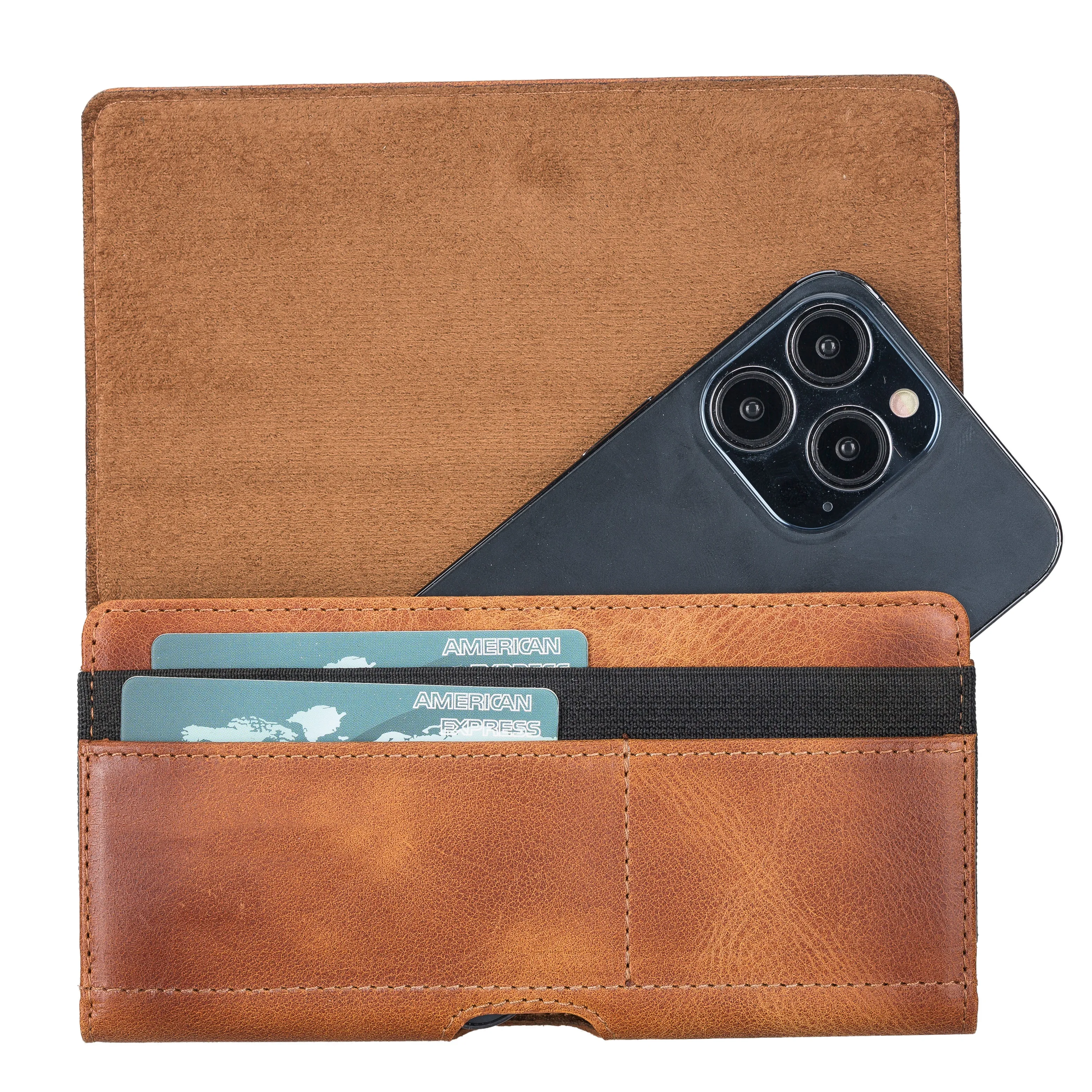 Full Grain Leather Cell Phone Holster with Magnetic Closure Pouch with Belt Clip 6.1" Phones (iPhone / Samsung)