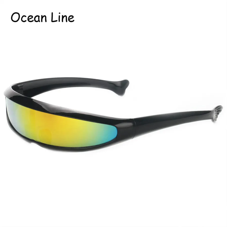 Futuristic Narrow Cyclops Sunglasses UV400 Personality Mirrored Lens Costume Eyewear Glasses Funny Party Mask Decoration
