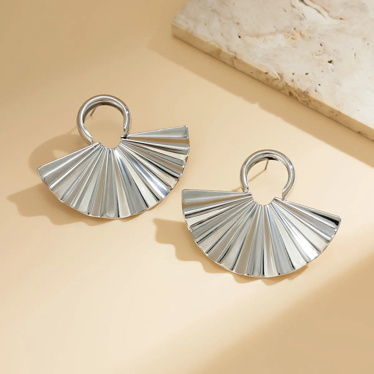 Geometric Gold Silver Tone Fan Earrings