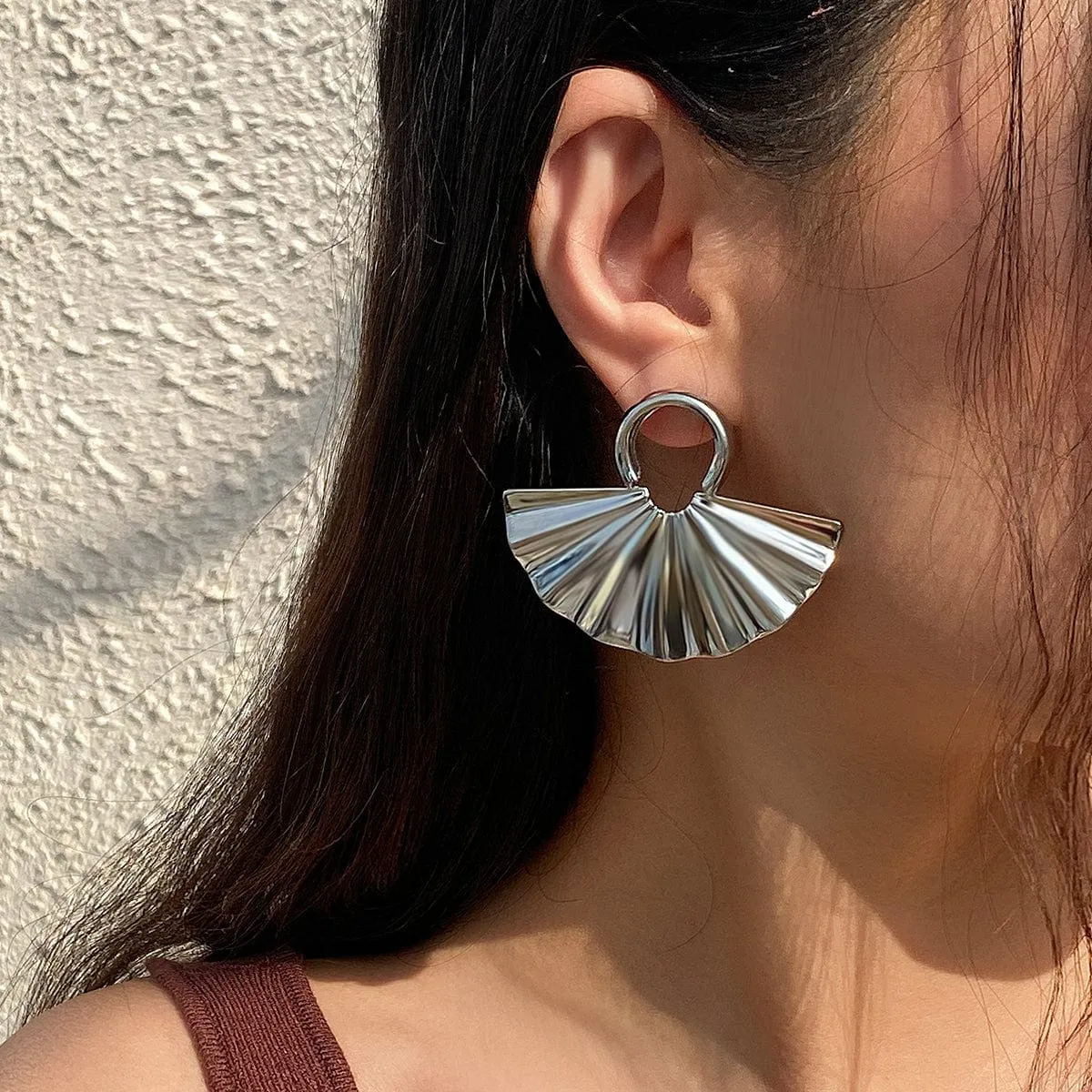 Geometric Gold Silver Tone Fan Earrings