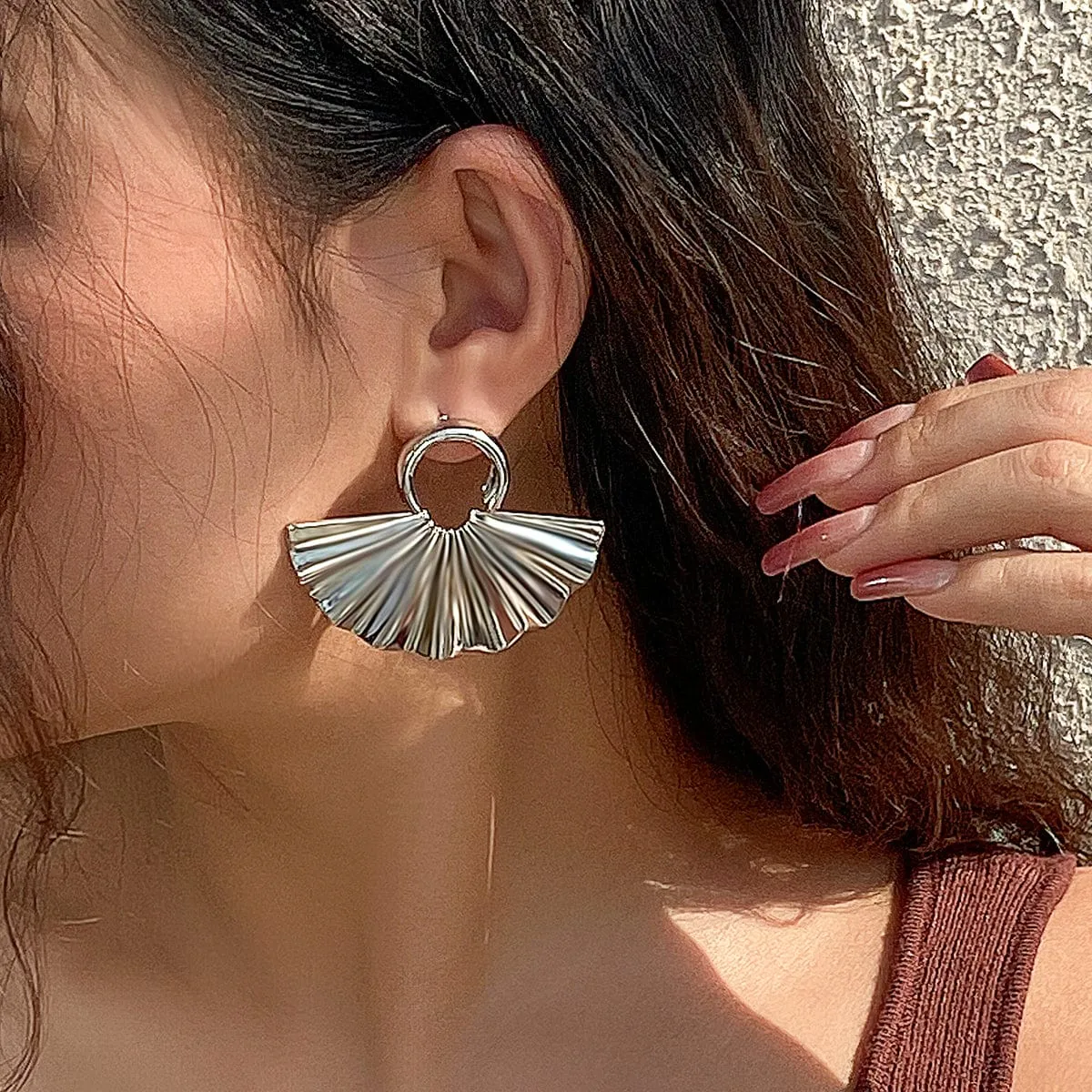 Geometric Gold Silver Tone Fan Earrings
