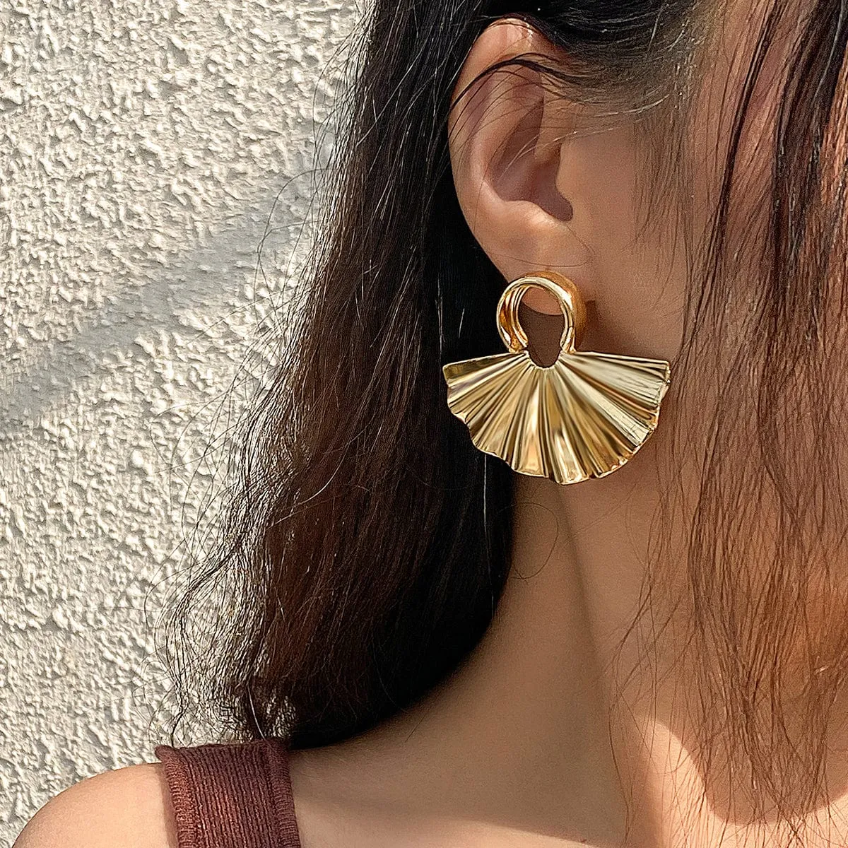 Geometric Gold Silver Tone Fan Earrings