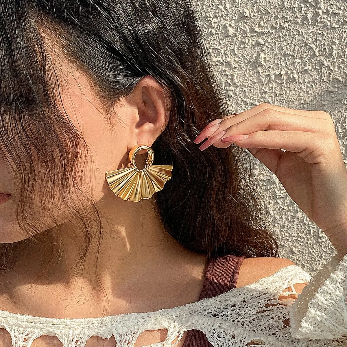 Geometric Gold Silver Tone Fan Earrings