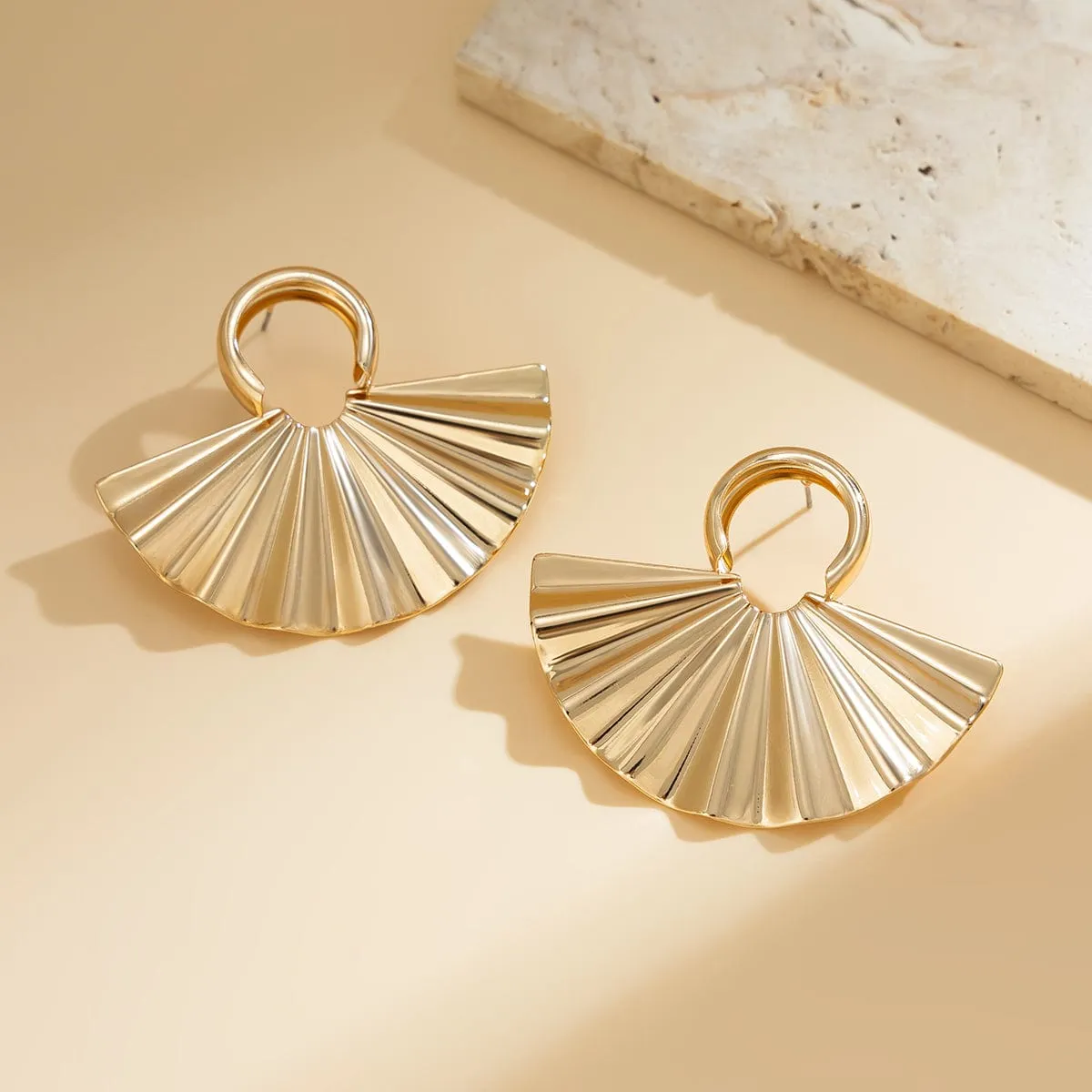 Geometric Gold Silver Tone Fan Earrings