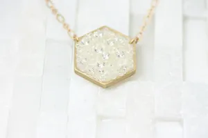 Geometric necklace-Hexagon necklace- white-