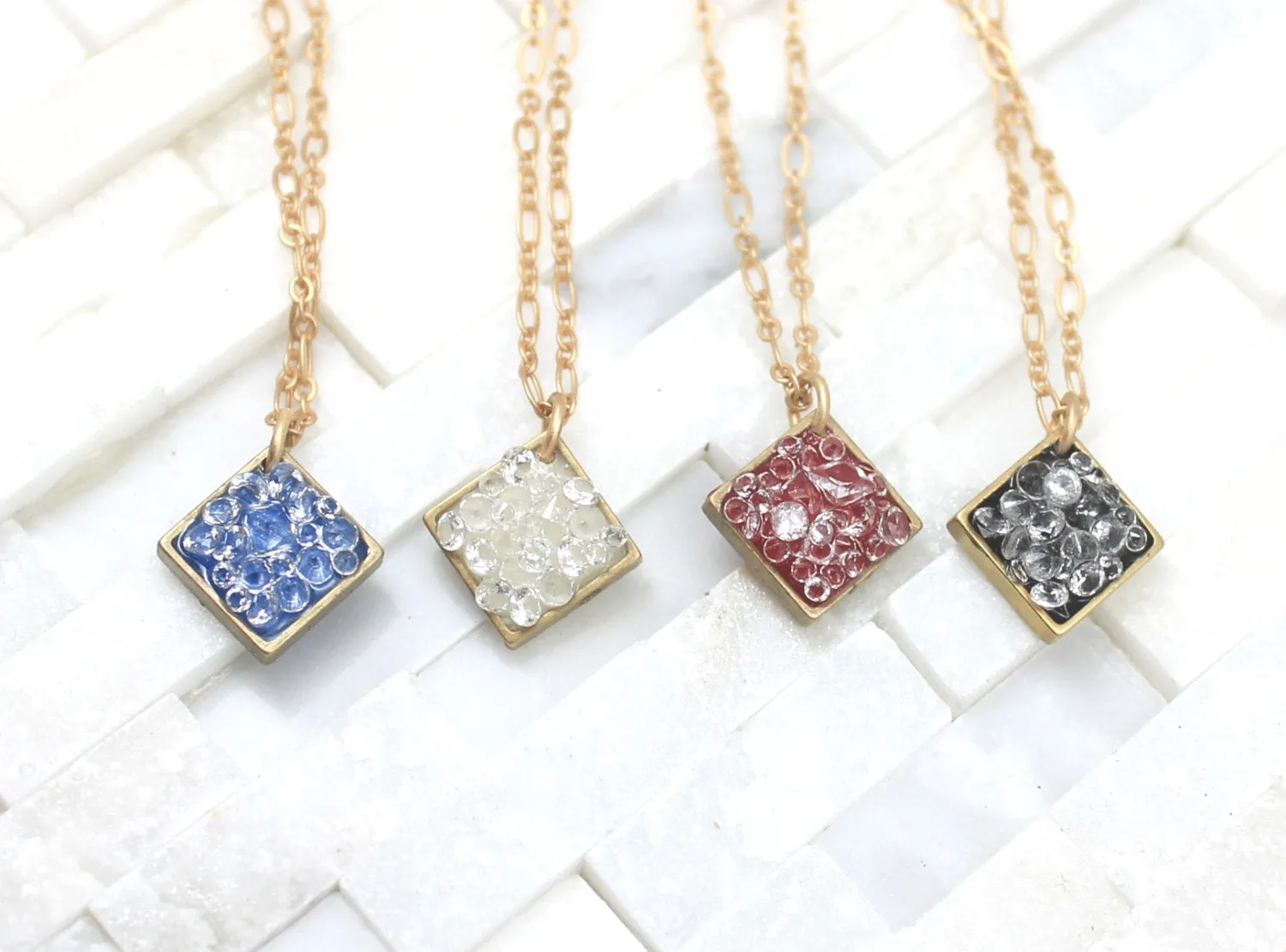 Geometric necklace-Hexagon necklace- white-