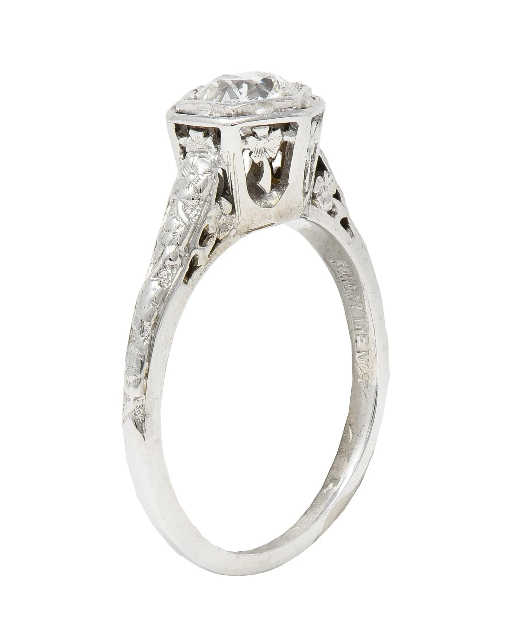 Glaser Bros. Art Deco 0.60 CTW Old European Diamond 18 Karat White Vintage Floral Engagement Ring