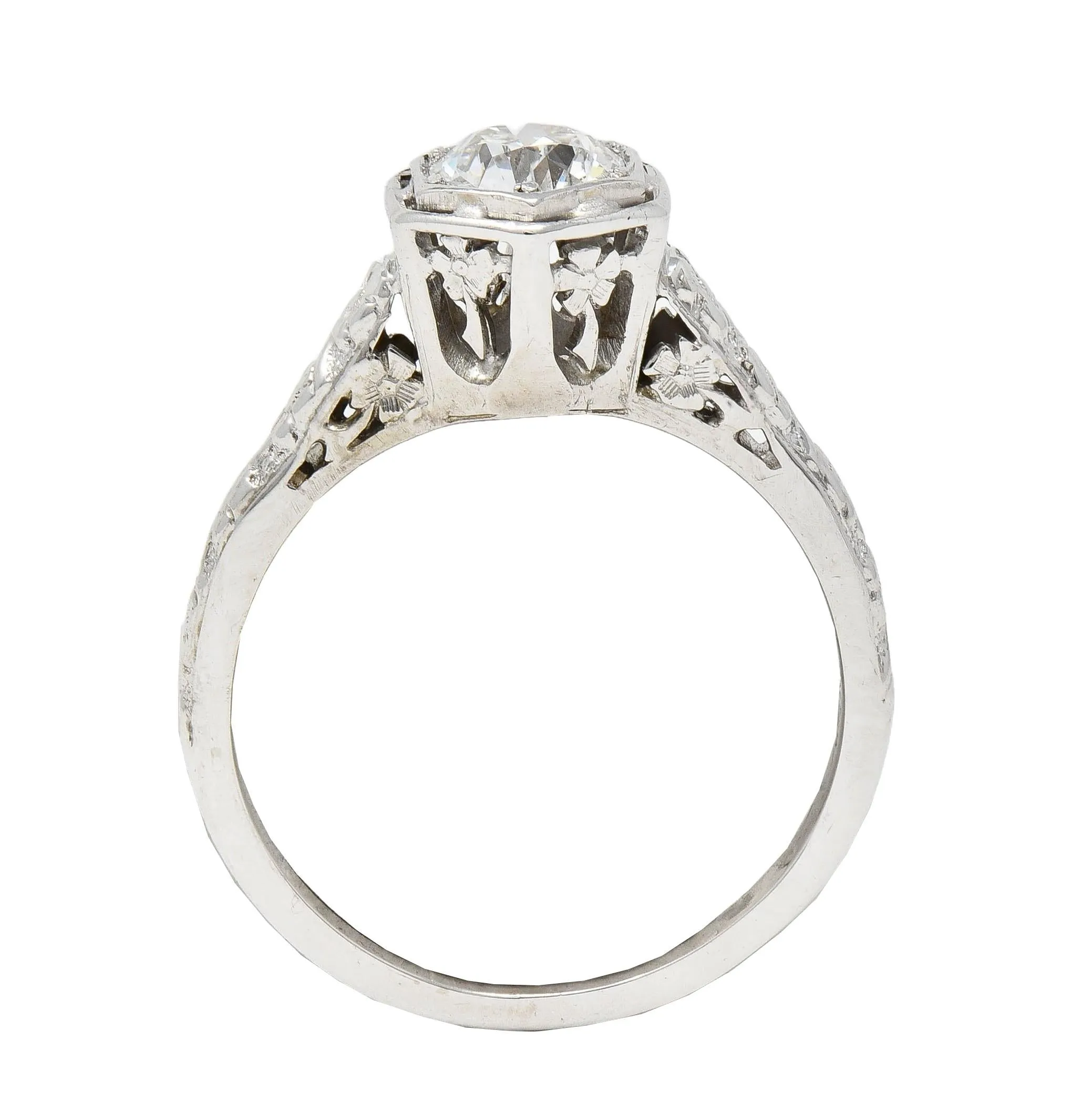 Glaser Bros. Art Deco 0.60 CTW Old European Diamond 18 Karat White Vintage Floral Engagement Ring