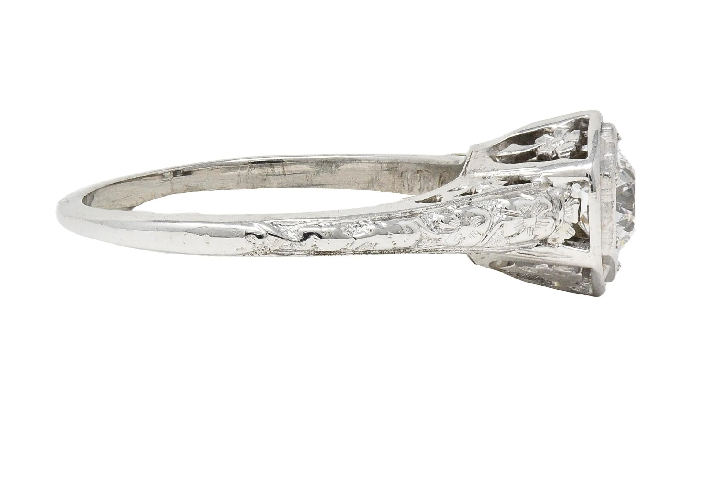 Glaser Bros. Art Deco 0.60 CTW Old European Diamond 18 Karat White Vintage Floral Engagement Ring