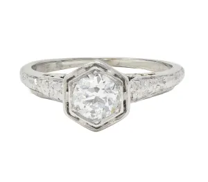 Glaser Bros. Art Deco 0.60 CTW Old European Diamond 18 Karat White Vintage Floral Engagement Ring