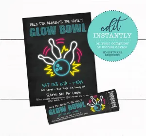 Glow Bowling Event Fundraiser Flyer & Ticket