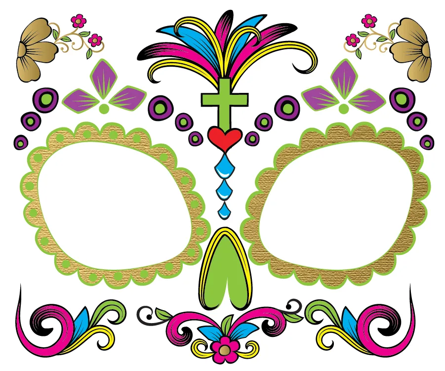 Glow-in-the-dark: Día de los Muertos face tattoo (Gold)