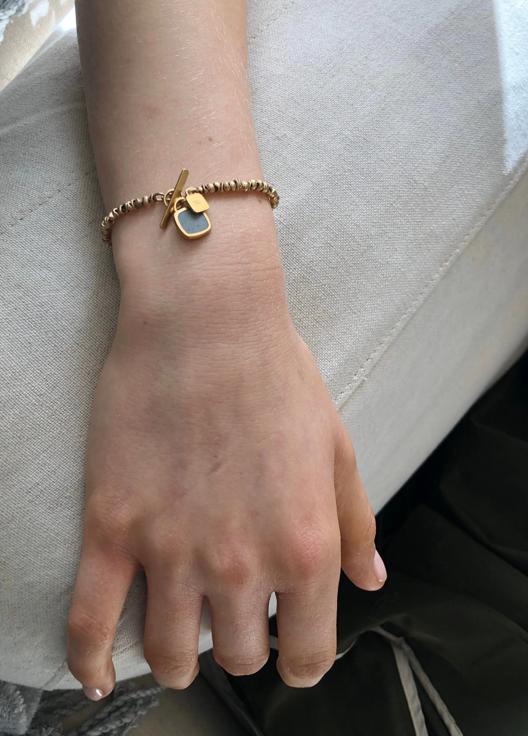 Gold Beads & Square Charm Bracelet with solid gold chain inside