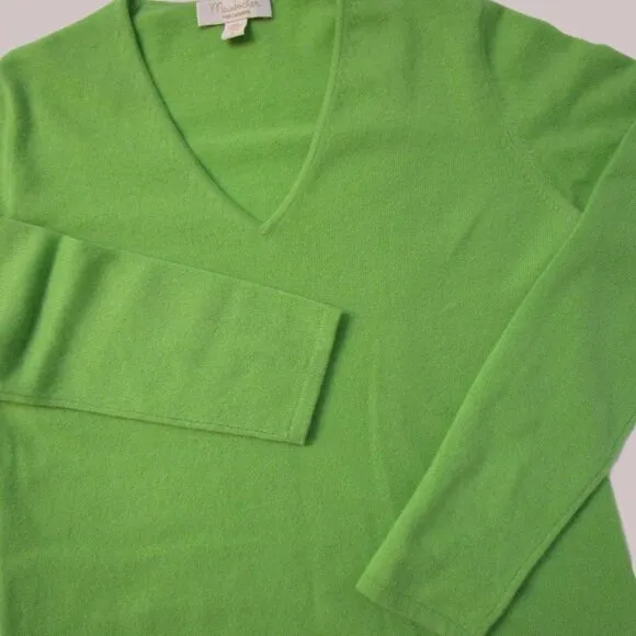 Grass Green CASHMERE Pullover Sweater V Neck Cuddly Knit Luxury