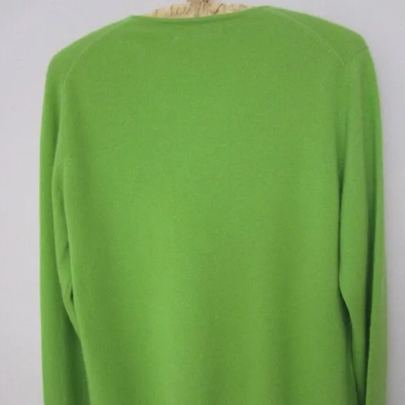 Grass Green CASHMERE Pullover Sweater V Neck Cuddly Knit Luxury
