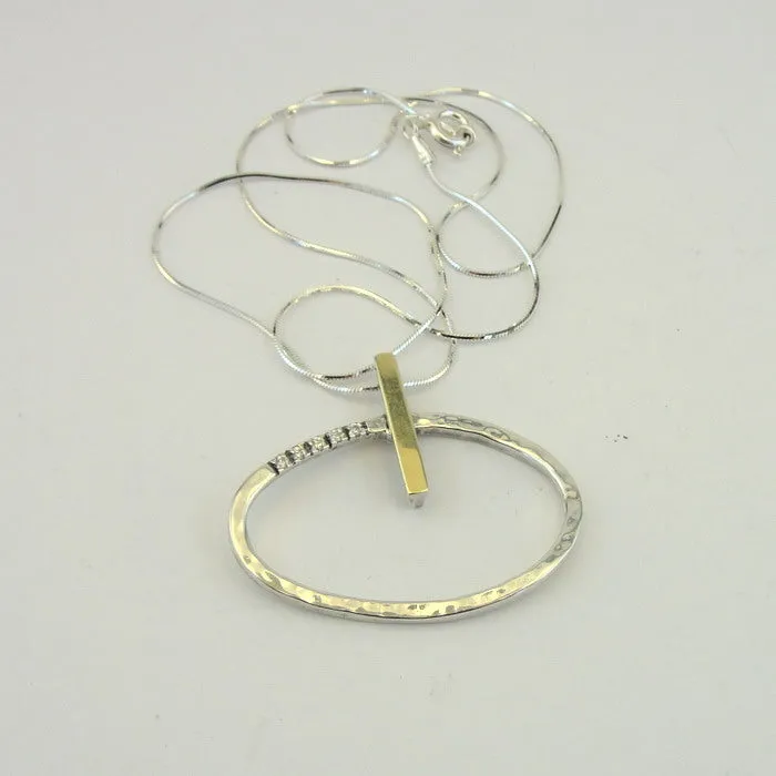 Hadar Designers Modern Minimalist Zircon Pendant 9k Yellow Gold 925 Silver (MS