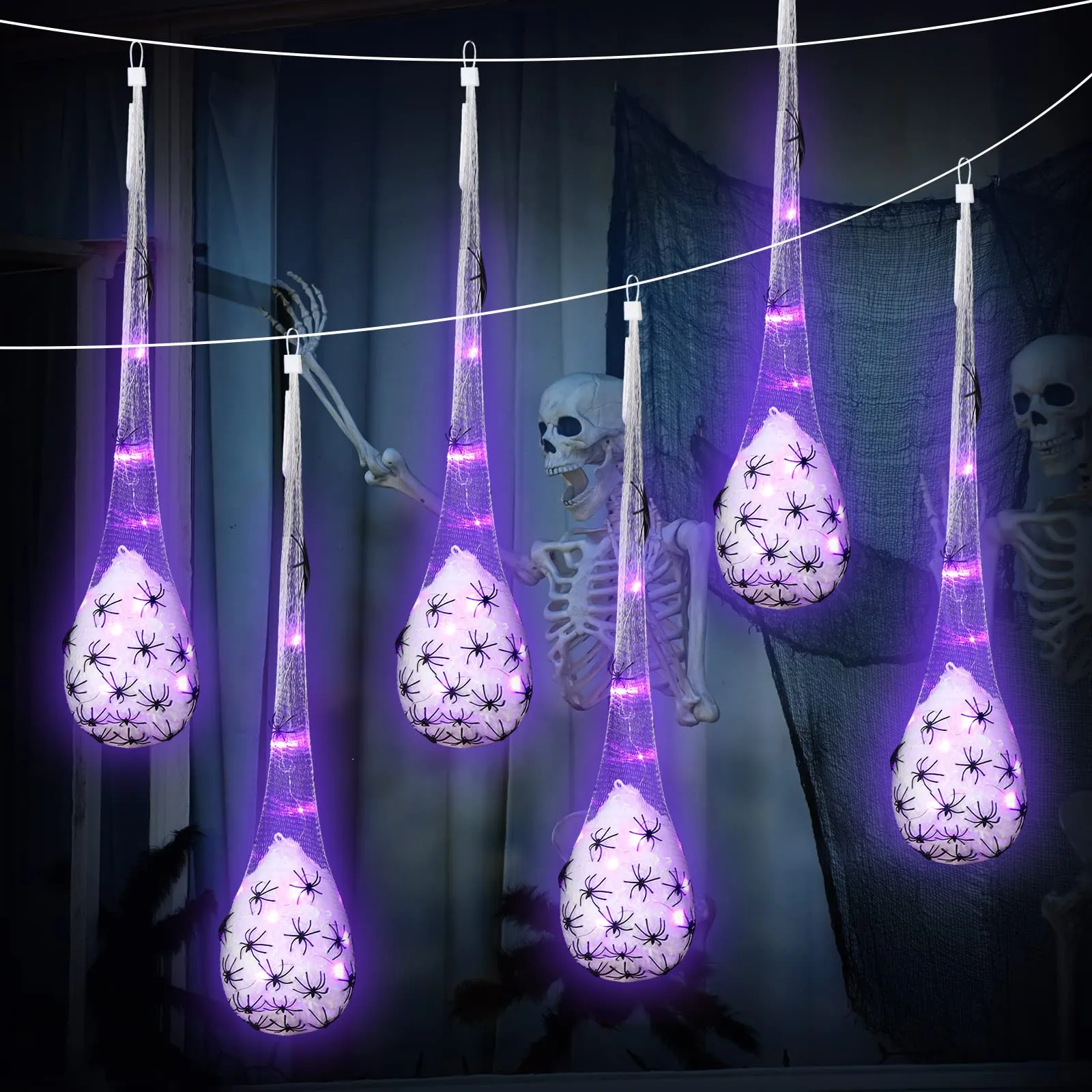 Halloween Decoration Hanging Light up Spider Egg Sacs Outdoor Decoration Glowing Spider Web Egg Indoor Lighted Gift for Party