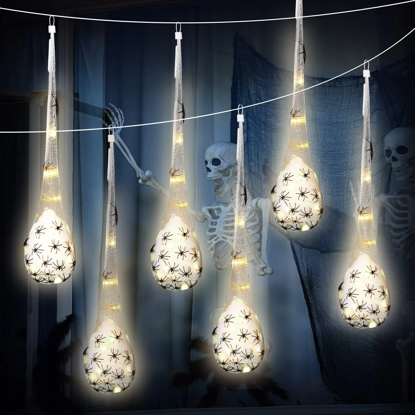 Halloween Decoration Hanging Light up Spider Egg Sacs Outdoor Decoration Glowing Spider Web Egg Indoor Lighted Gift for Party