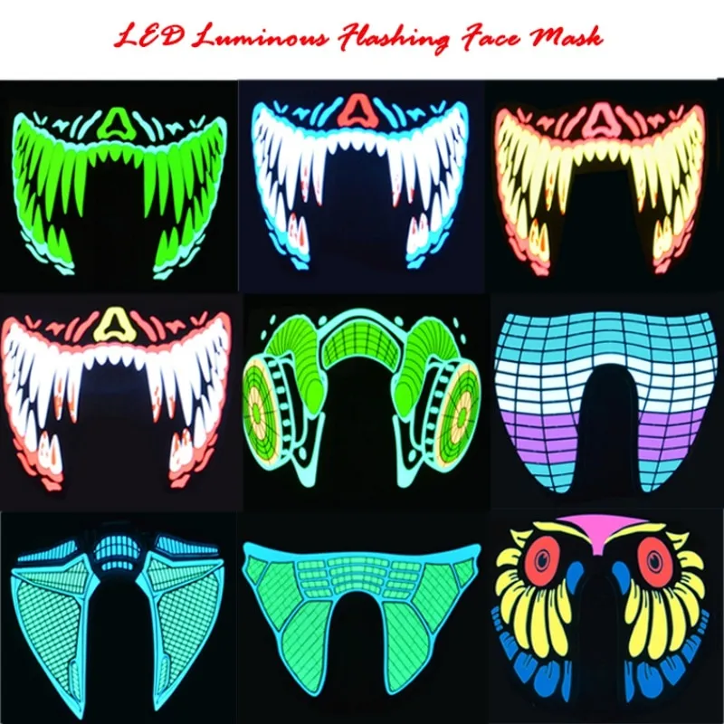 Halloween LED Masks Clothing Big Terror Masks Cold Light Helmet Fire Festival Party Glowing Dance Steady On Driver