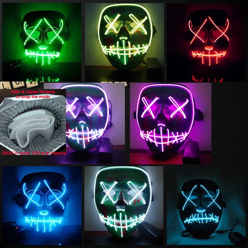 Halloween Mask LED Light Up Funny Masks The Purge Election Year Great Festival Cosplay Costume Supplies Party Masks Glow In Dark