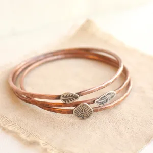 Hammered Copper Bangles with Stamped Silver Elements