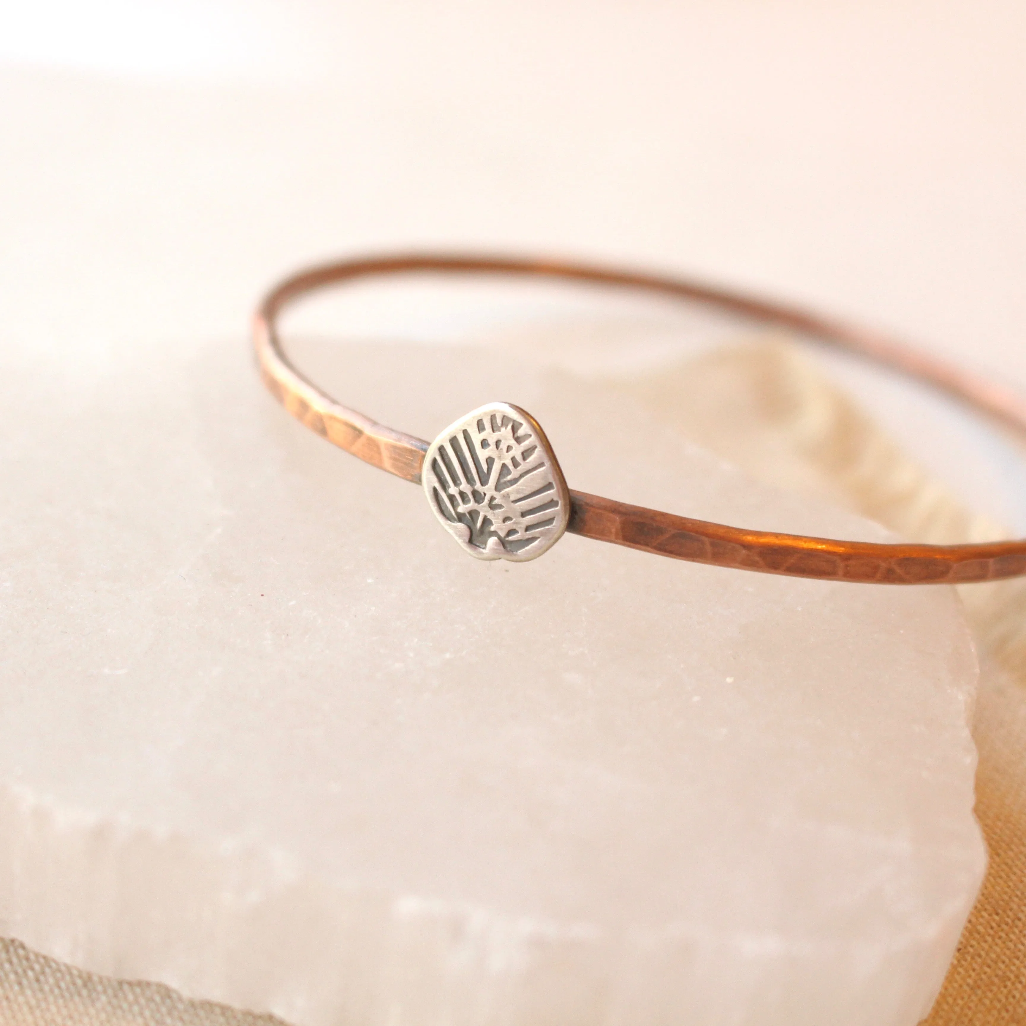 Hammered Copper Bangles with Stamped Silver Elements