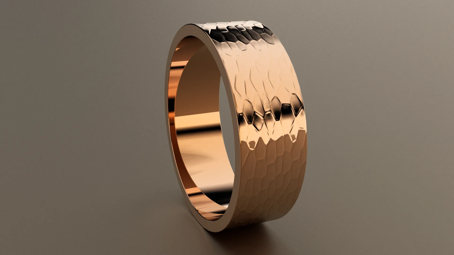 Hammered Rose Gold 7mm Flat Wedding Band