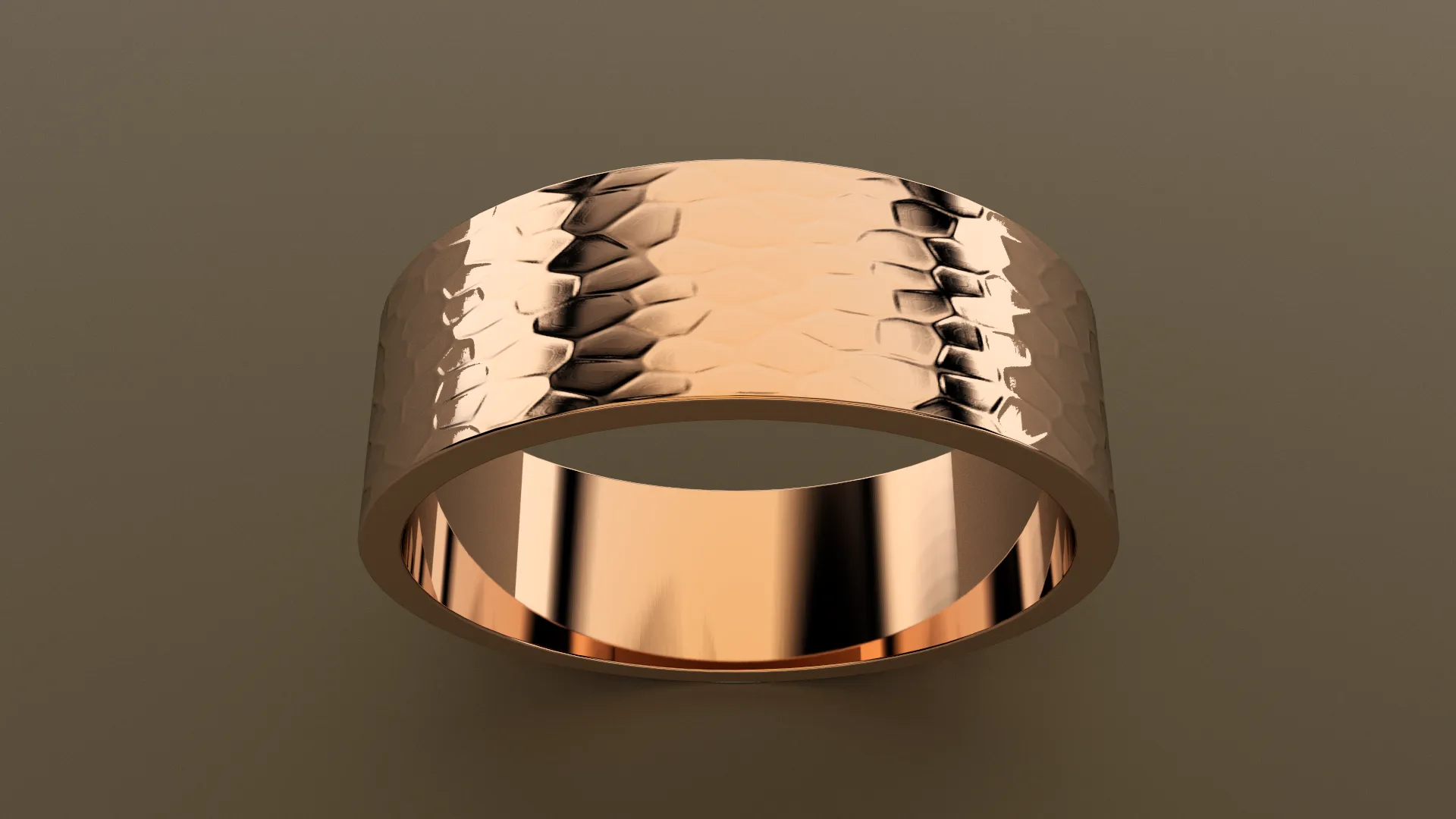 Hammered Rose Gold 7mm Flat Wedding Band