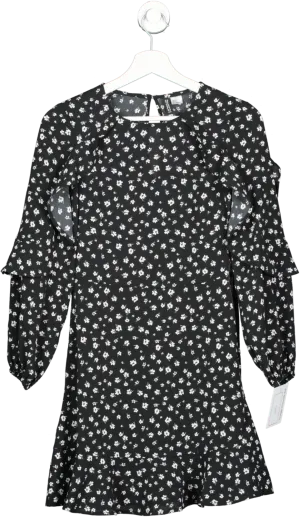 H&M Black Flounce Trimmed Dress UK 4