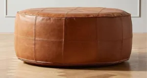 Handmade Round Moroccan Leather Pouf - Genuine Leather Ottoman Footstool - Unstuffed, Multiple Colors