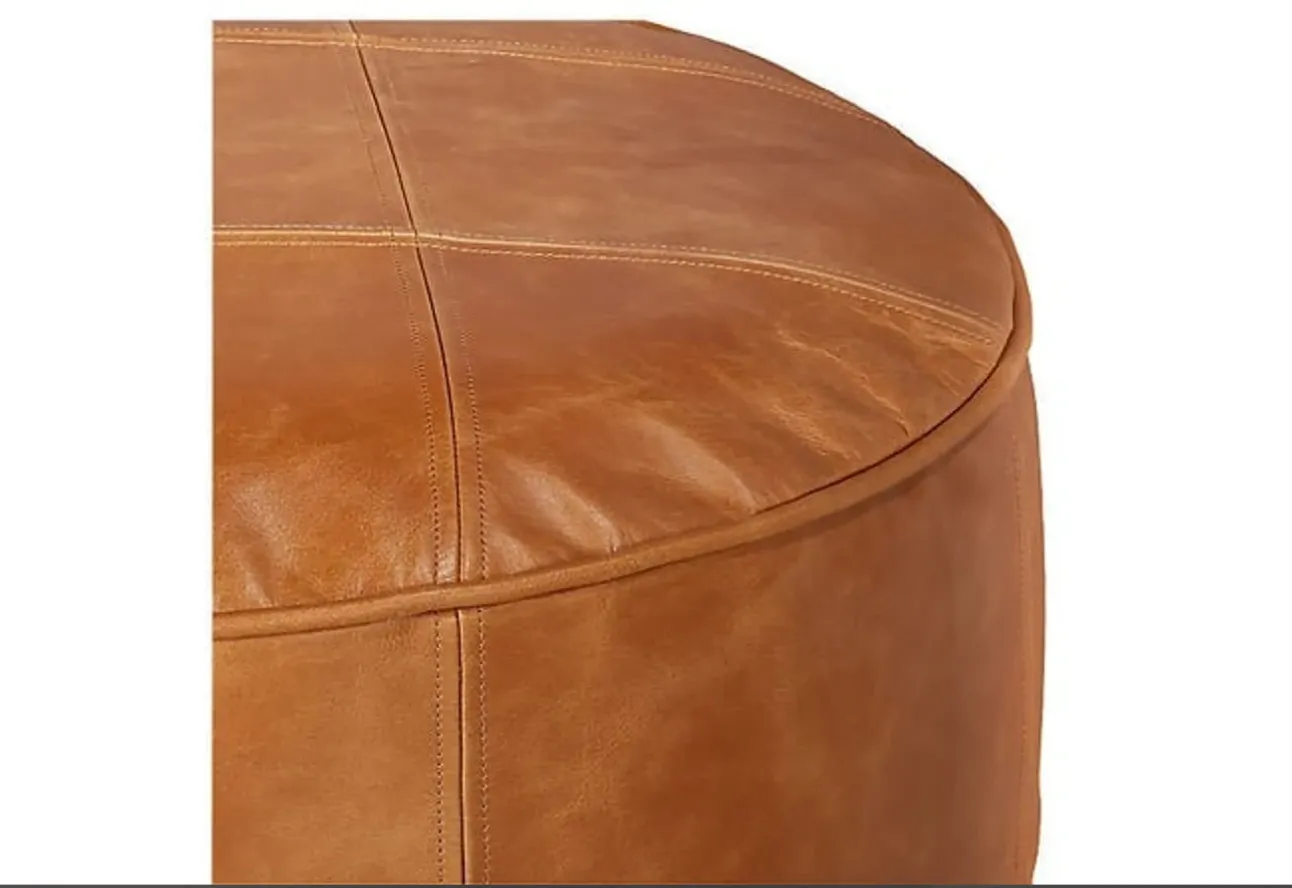 Handmade Round Moroccan Leather Pouf - Genuine Leather Ottoman Footstool - Unstuffed, Multiple Colors