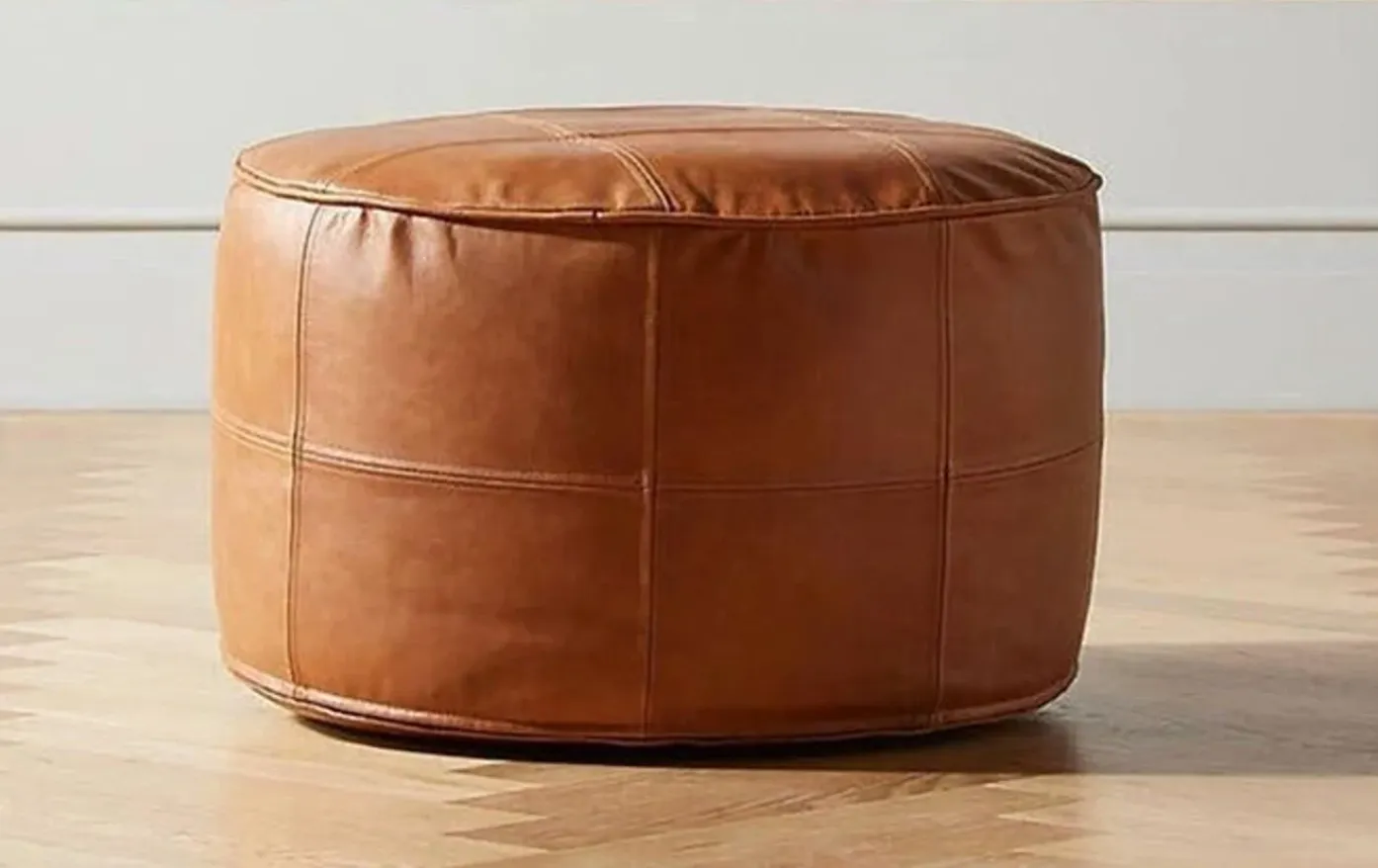 Handmade Round Moroccan Leather Pouf - Genuine Leather Ottoman Footstool - Unstuffed, Multiple Colors