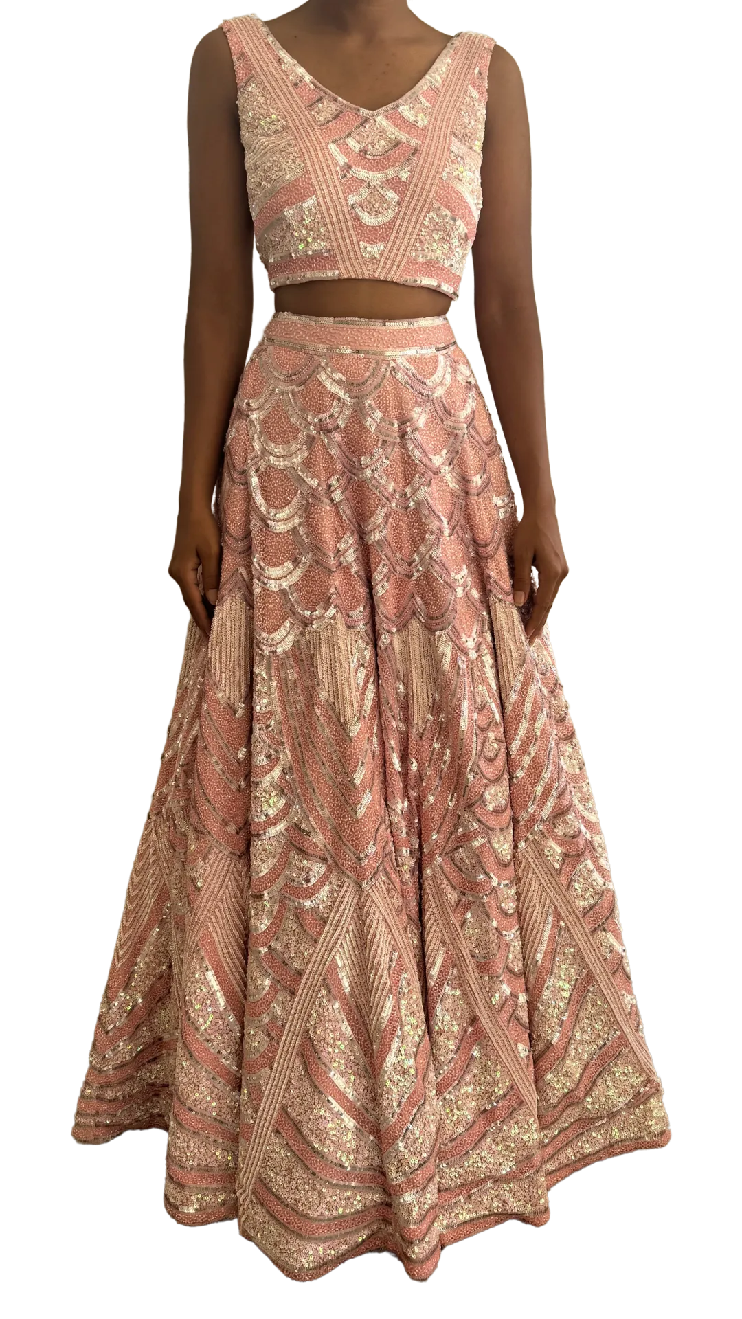 Heavily Pink Art Deco Beaded Lehenga