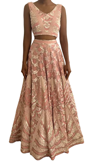 Heavily Pink Art Deco Beaded Lehenga