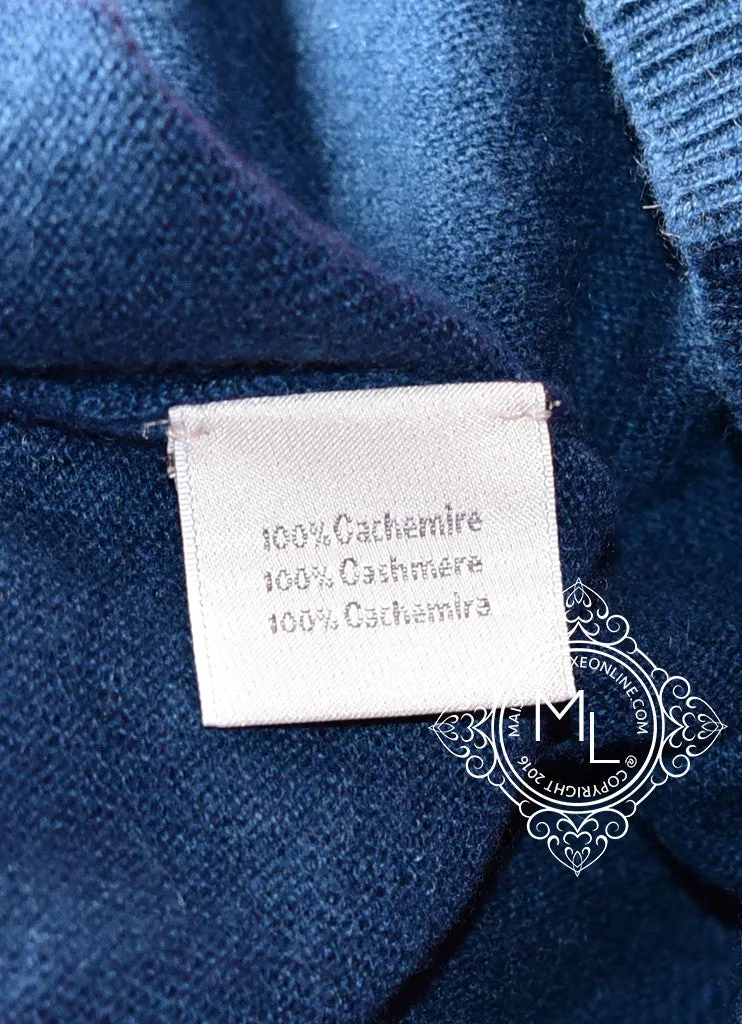 Hermes Blue de Prusse V-Neck Cashmere Sweater L