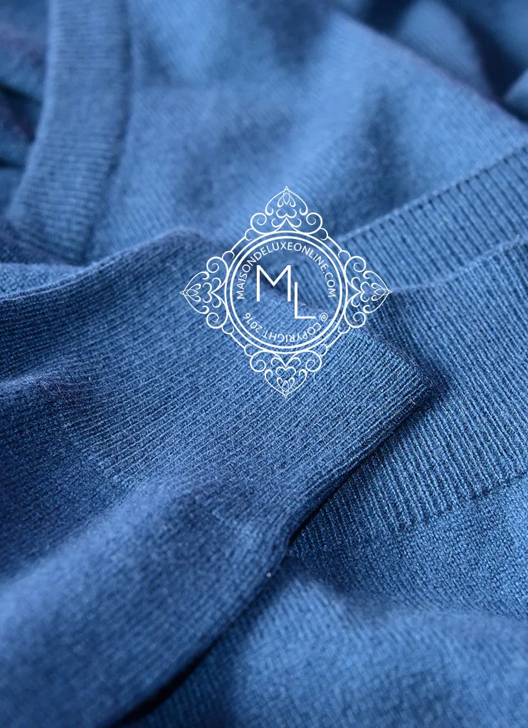 Hermes Blue de Prusse V-Neck Cashmere Sweater L