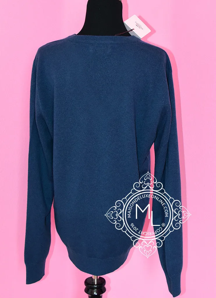Hermes Blue de Prusse V-Neck Cashmere Sweater L