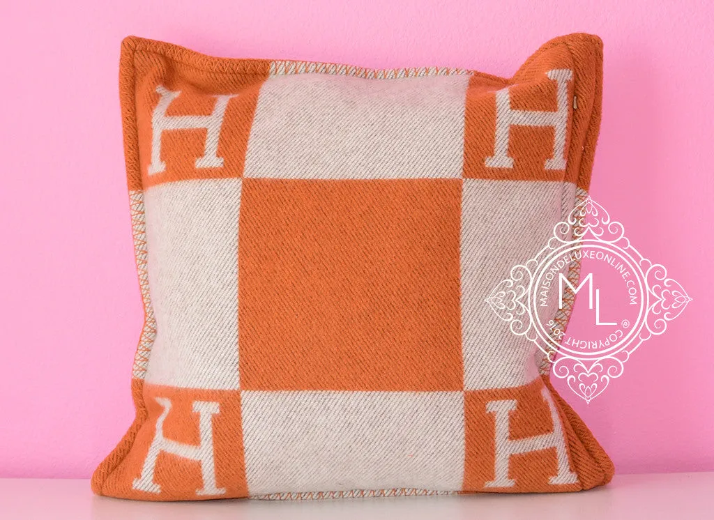 Hermes Classic Pumpkin Orange Wool Cashmere Avalon Cushion Pillow