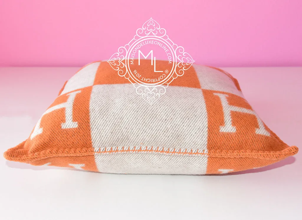 Hermes Classic Pumpkin Orange Wool Cashmere Avalon Cushion Pillow