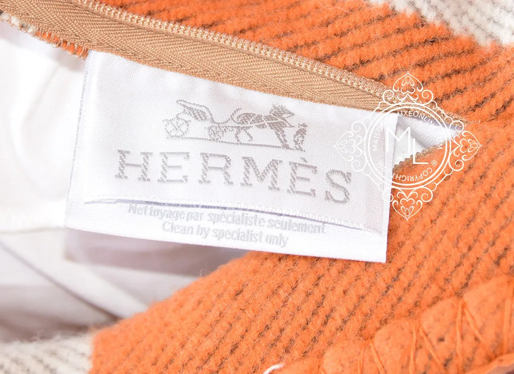Hermes Classic Pumpkin Orange Wool Cashmere Avalon Cushion Pillow