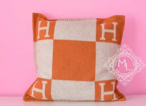 Hermes Classic Pumpkin Orange Wool Cashmere Avalon Cushion Pillow
