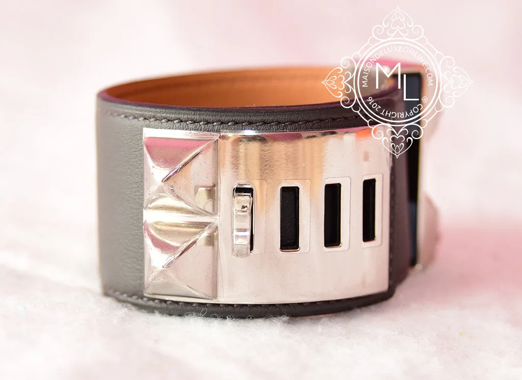 Hermes Graphite Gray CDC Collier de Chien Bracelet Cuff L