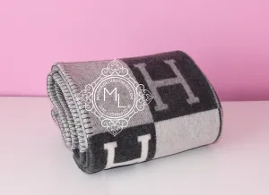 Hermes Large Plaid Anthracite Tricolore Wool Cashmere H Avalon Blanket