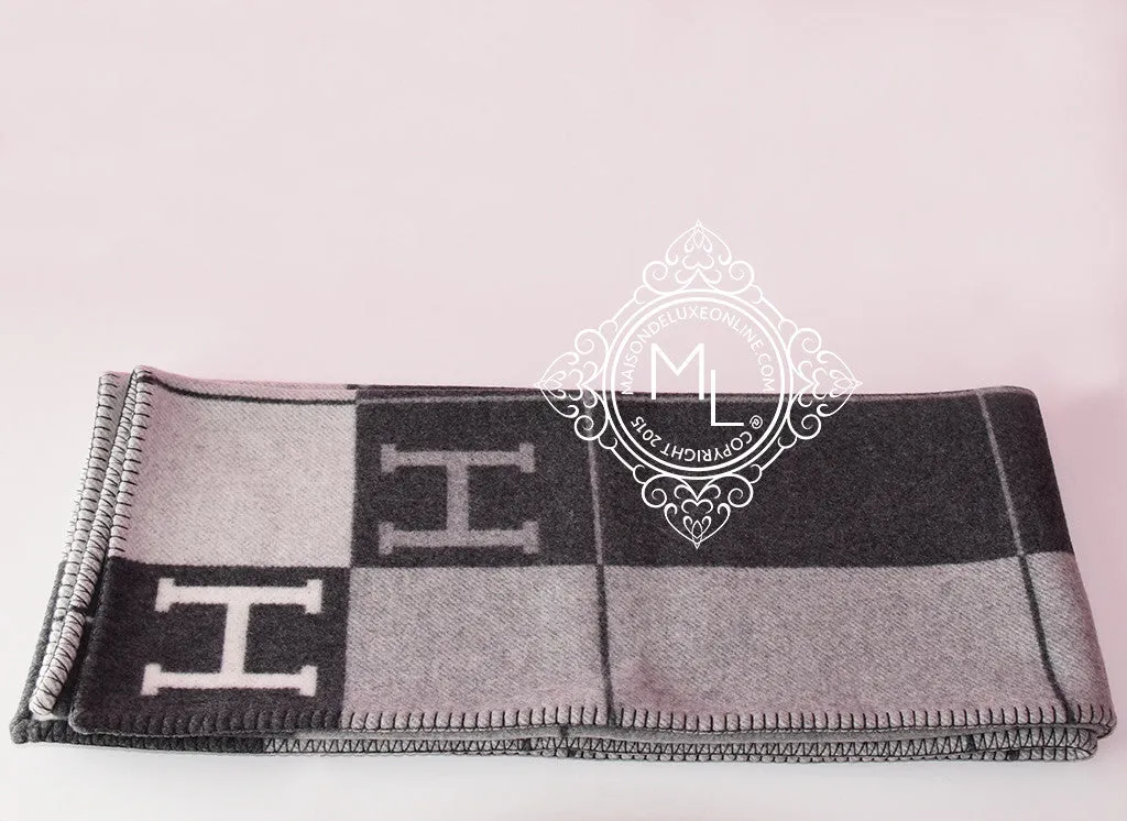 Hermes Large Plaid Anthracite Tricolore Wool Cashmere H Avalon Blanket