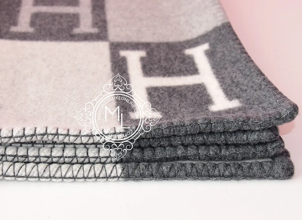 Hermes Large Plaid Anthracite Tricolore Wool Cashmere H Avalon Blanket