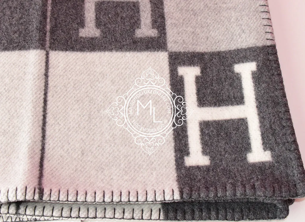 Hermes Large Plaid Anthracite Tricolore Wool Cashmere H Avalon Blanket
