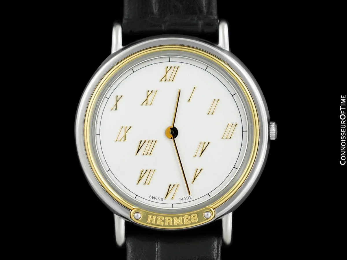 Hermes Meteore Mens Luxury Watch - Stainless Steel & Solid 18K Gold