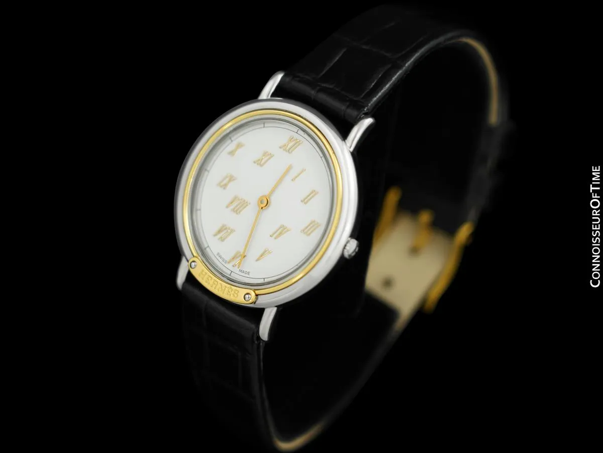 Hermes Meteore Mens Luxury Watch - Stainless Steel & Solid 18K Gold
