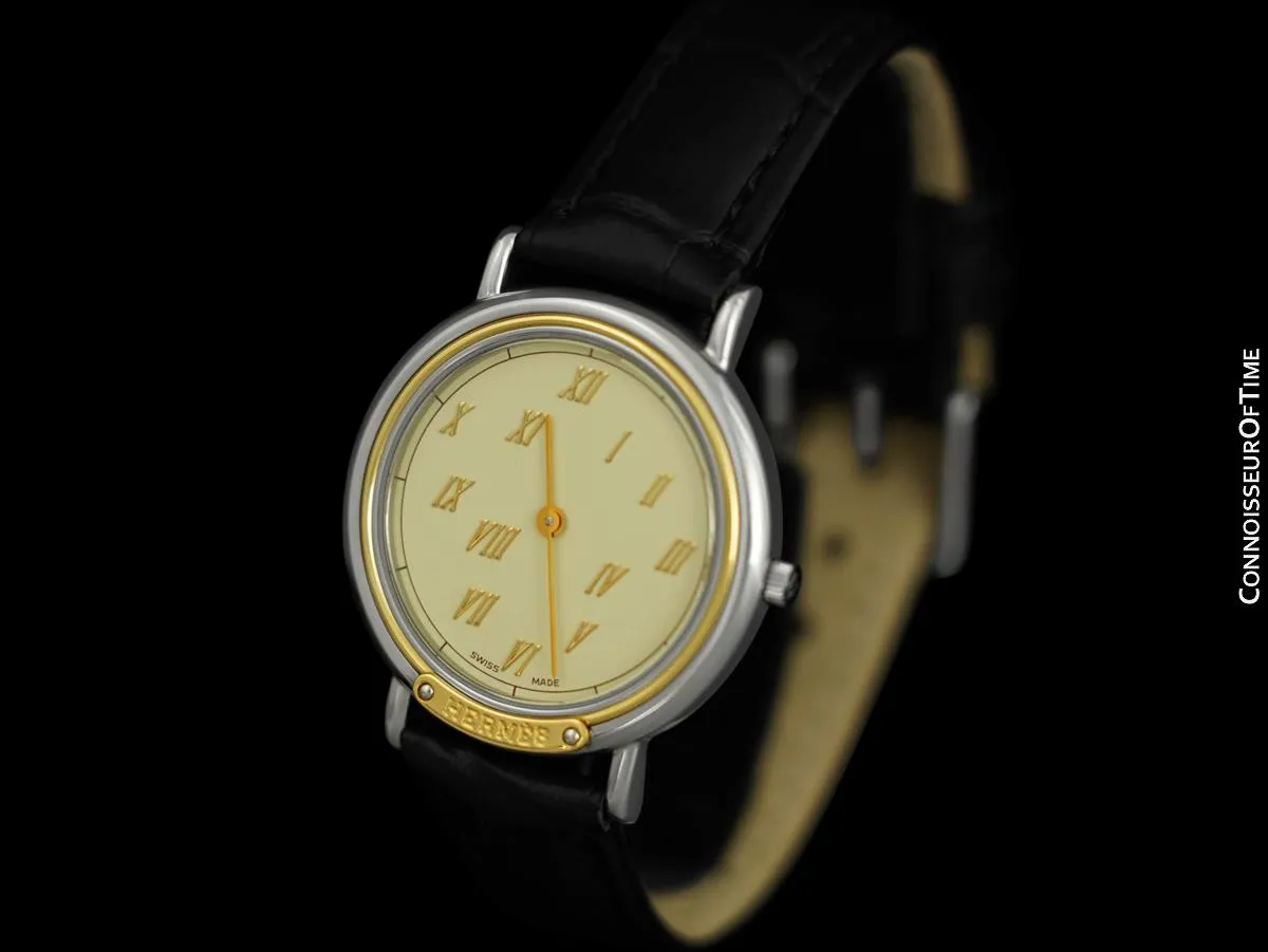 Hermes Meteore Mens Luxury Watch - Stainless Steel & Solid 18K Gold