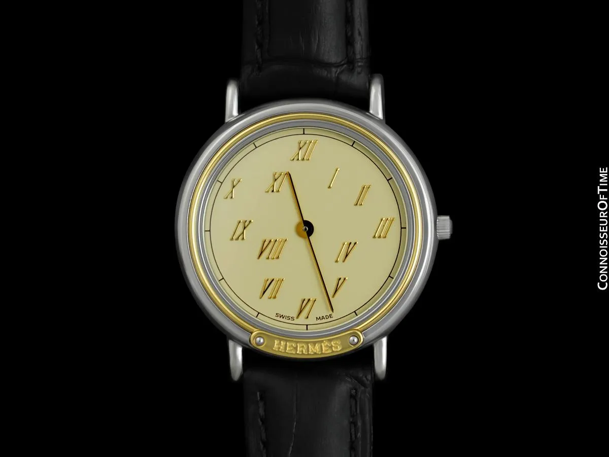 Hermes Meteore Mens Luxury Watch - Stainless Steel & Solid 18K Gold